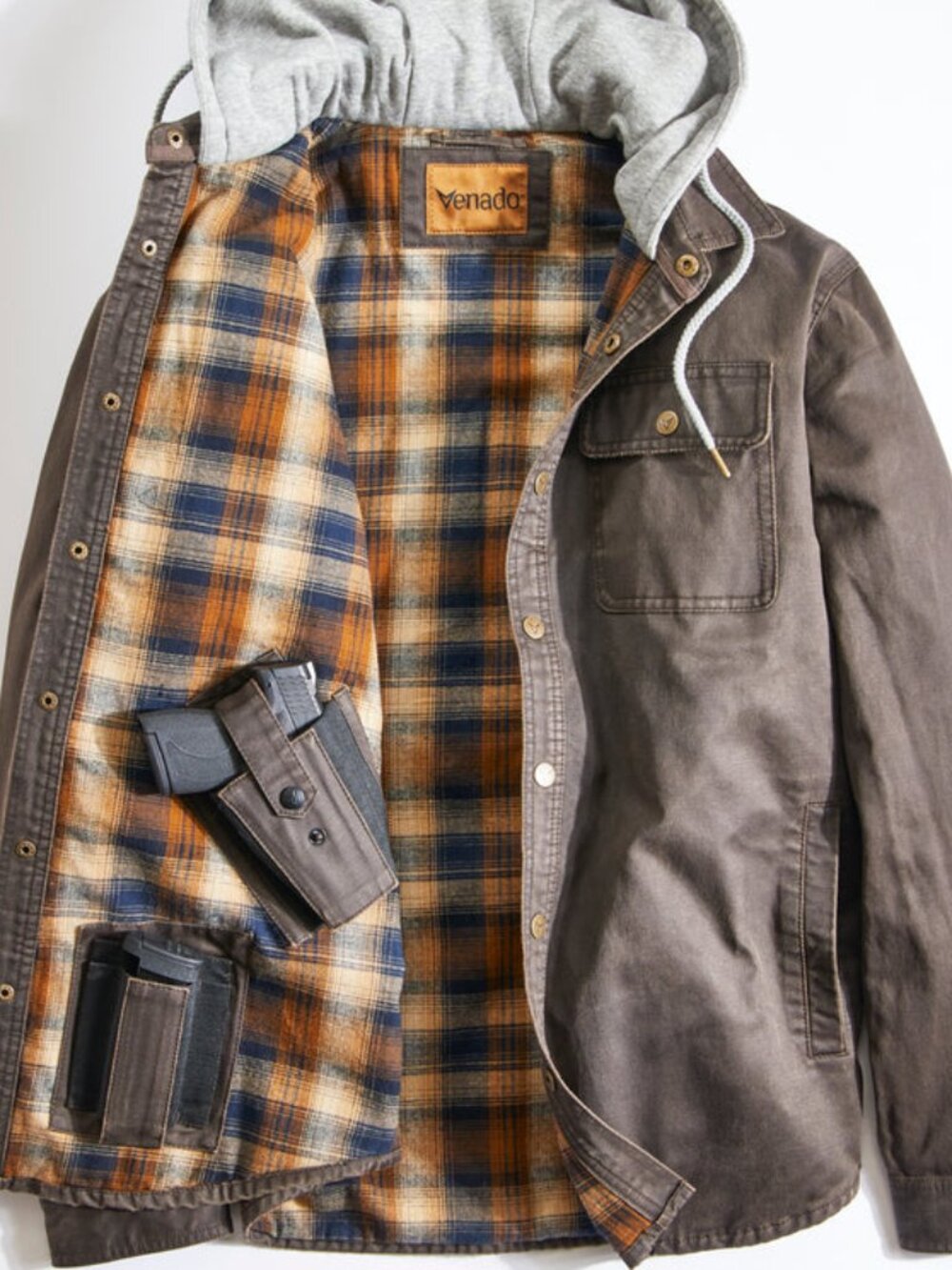 Concealed Carry Smuggler Hooded Chore Coat - Brown | Medium